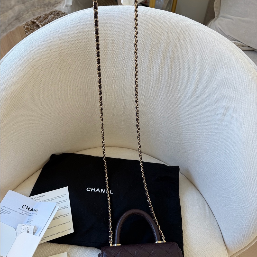 CHANEL Mini Coco Handle Flap Bag Burgundy Caviar Gold With Receipt - Picture 9 of 10